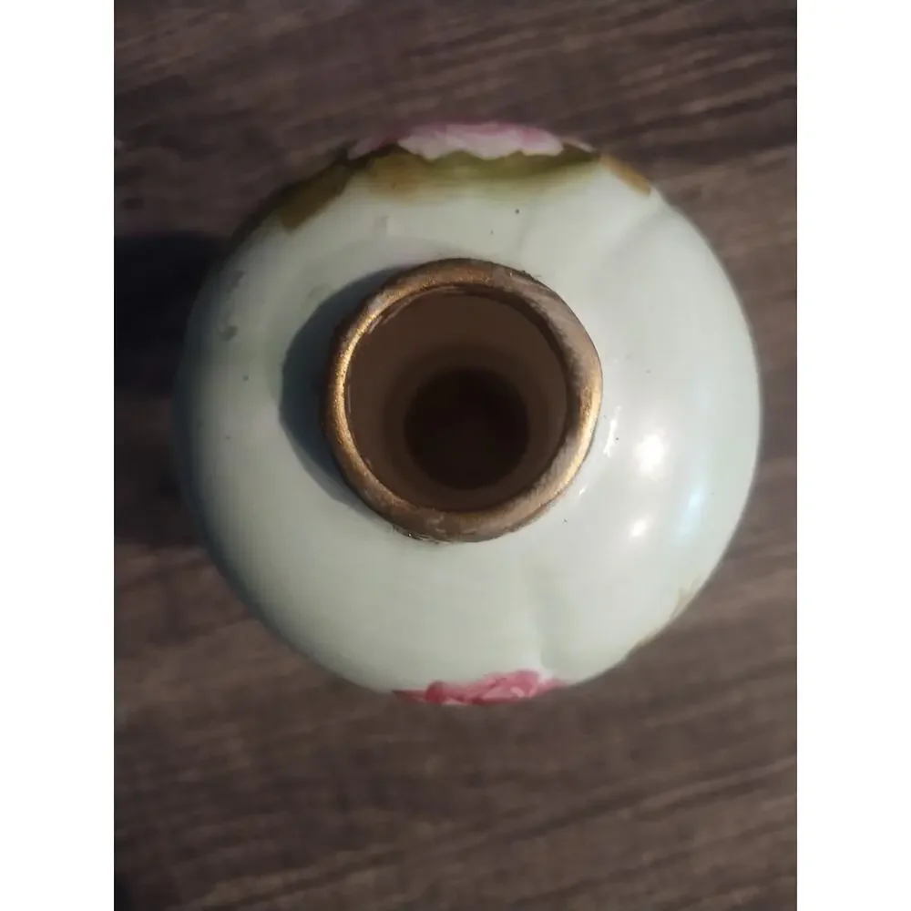 Lefton Vintage Porcelain Bud Vase Hand Painted 4169 Green Roses oil lamp base